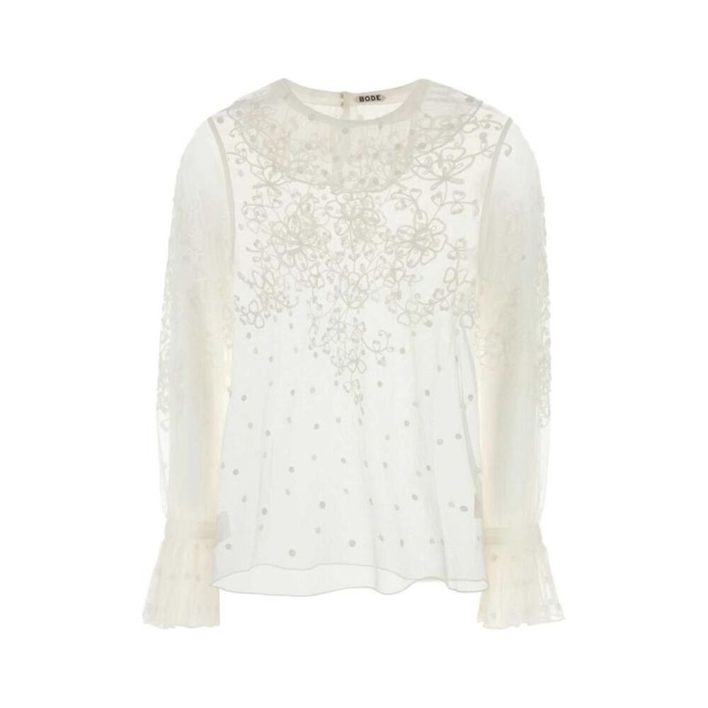 BODE Embroidered Sheer Blouse Women WHITE T-Shirts & Tops